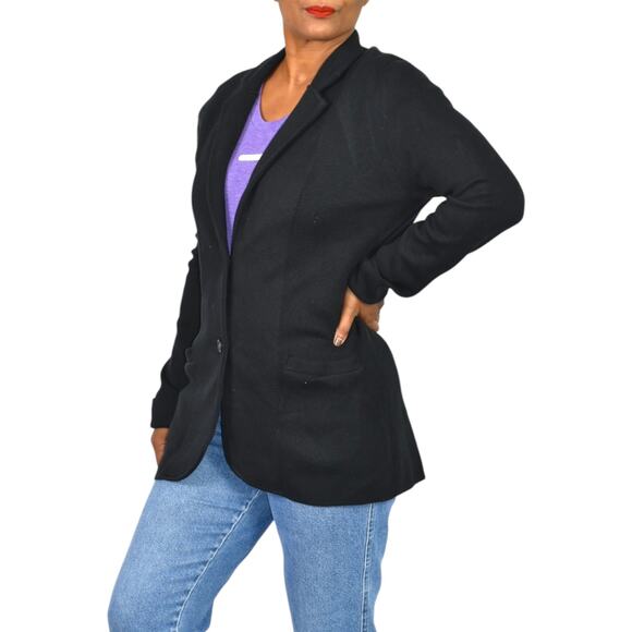 J Crew Factory Sweater Blazer Black Cardigan Knit Collared Cotton Pockets Medium - Picture 3 of 16